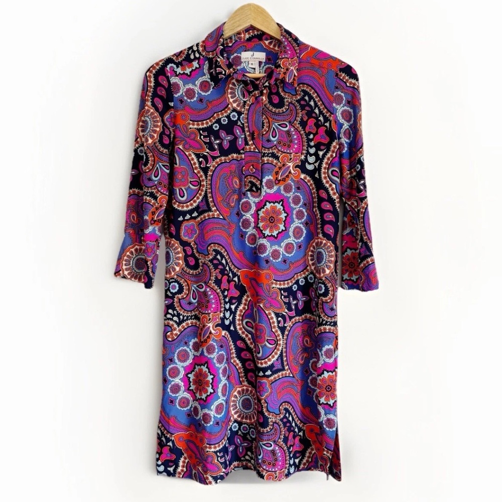 Jude Connally Paisley Shirt Dress Womens Small 3/4 Sleeves Quiet Luxury Resort